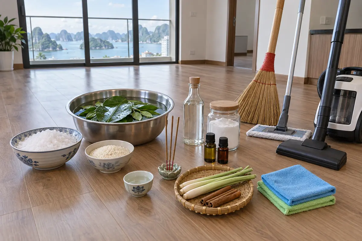 Chuẩn bị vật dụng tẩy uế