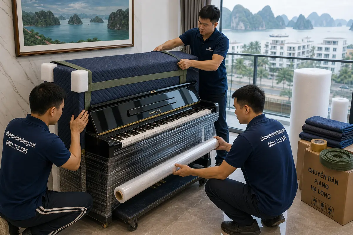 Ảnh minh họa đóng gói/bọc lót cho chuyển đàn piano hạ long tại Hạ Long
